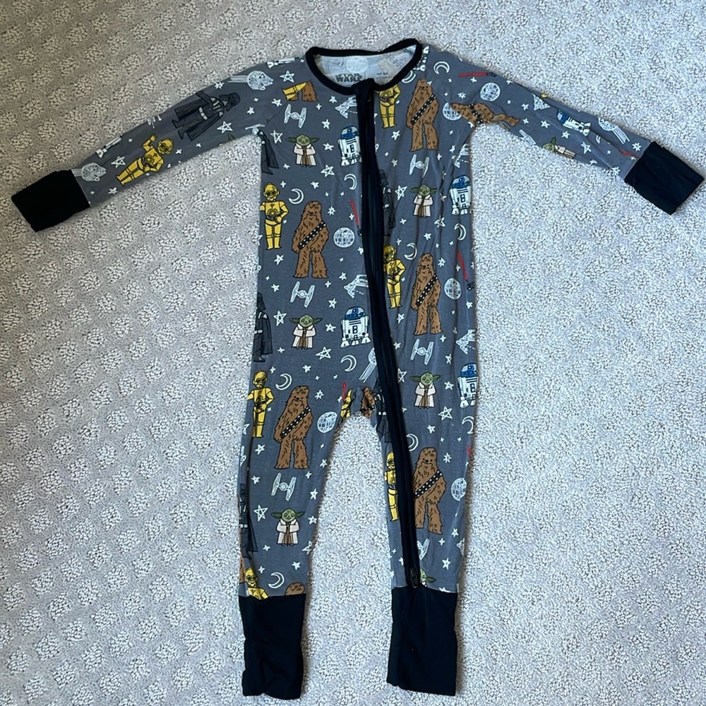 EUC 6-12m Little Sleepies STAR WARS May The Force Be With You Zippy